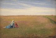 Michael Ancher A Summer Landscape with two Girls oil on canvas